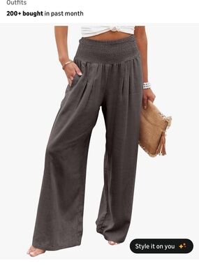 Wide-Leg Smocked Waist Pants - Coffee